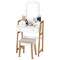 White and Natural Dressing Table with Mirror, 3 Drawers, and Padded Stool